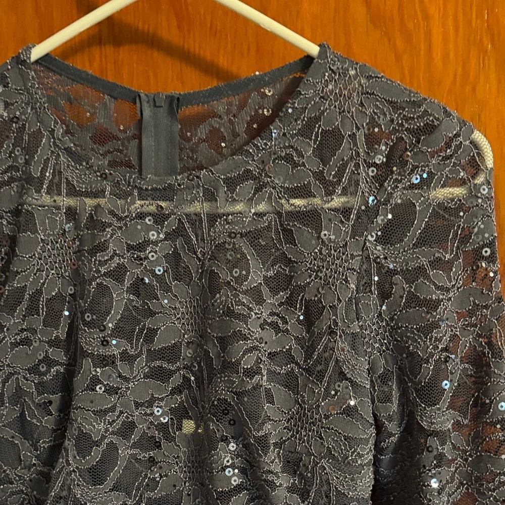 B Darlin Lace Long Sleeve Top - Dark Gray